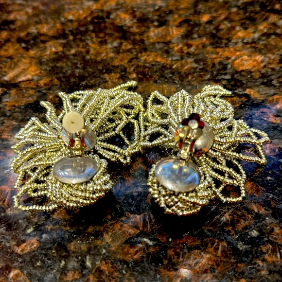 Vintage 80s Style Beaded Chandelier Dangle Earrings Clip On - Picture 5 of 5